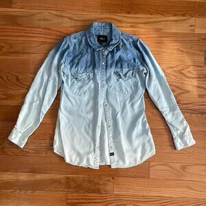 Rails Carter Chambray Shirt Womens S Blue Dip Dye Ombre Vintage Flawed